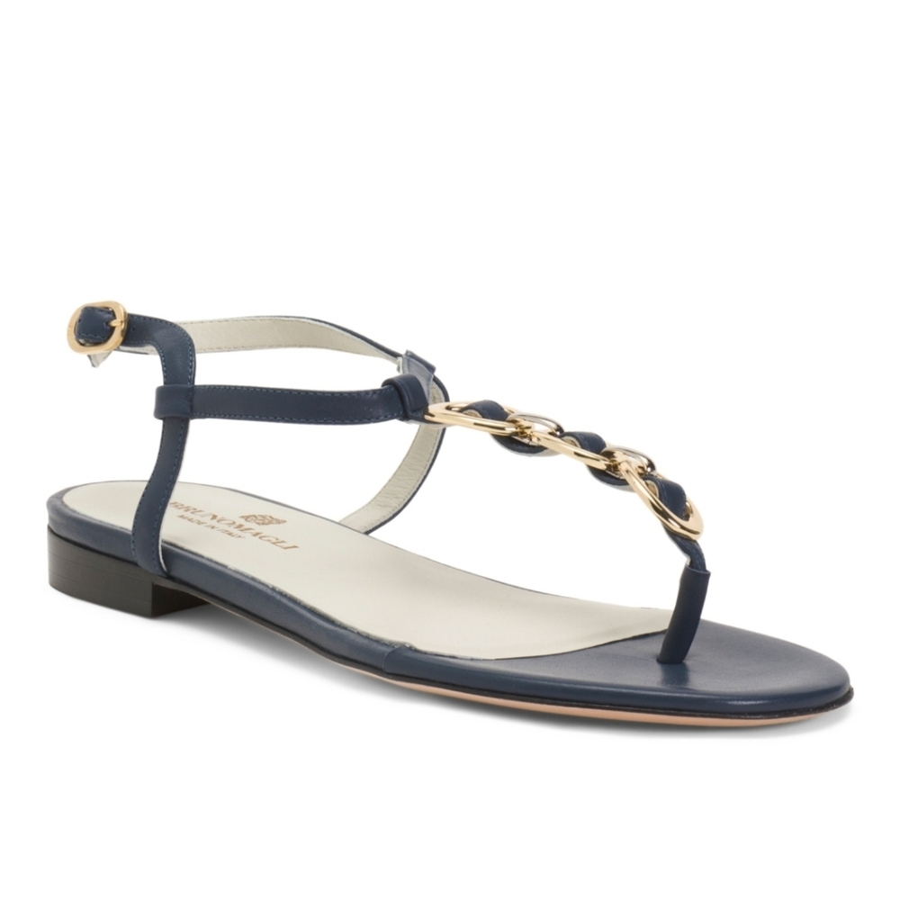 Bruno Magli Navy Sandals with Gold Chain